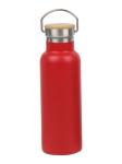 Бутылка Diolex DXB-500-2RD 500 мл красная, нержавейка, вакуумная, с крышкой из бамбука