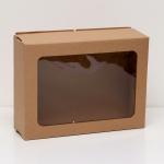 Коробка под торт с окном, крафт, 30 х 40 х 12 см
