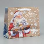 Пакет крафтовый горизонтальный «Дедушка Мороз», ML 27 х 23 х 11.5 см, Новый год