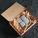 Новый год. Камни для виски в деревянной шкатулке «В поиске приключений», 4 шт