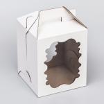 Коробка под торт, белая, с окном, 18 х 18 х 22 см