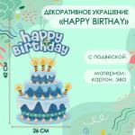 Декоративное украшение (подвеска) "Happy Birthday" 42х26 см, цв. голубой