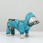 Комбинезон для собак, демисезонный с козырьком, размер S (ДС 28, Ог 41, ОШ 31 см), голубой