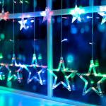 Гирлянда «Бахрома» 2.4 ? 0.9 м с насадками «Звёзды», IP20, прозрачная нить, 138 LED, свечение мульти, 8 режимов, 220 В