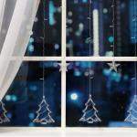 Гирлянда «Бахрома» 2.4 ? 0.9 м с насадками «Ёлки», IP20, прозрачная нить, 138 LED, свечение тёплое белое, 8 режимов, 220 В