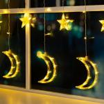 Гирлянда «Бахрома» 2.7 ? 0.9 м с насадками «Месяц», IP20, прозрачная нить, 138 LED, свечение тёплое белое, 8 режимов, 220 В