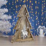 Светодиодная фигура «Ёлка с оленем» 20 ? 30 ? 5 см, дерево, батарейки ААх2 (не в комплекте), свечение тёплое белое