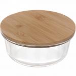 Контейнер стеклянный 650мл Хай-Тек круглый с бамбуковой крышкой