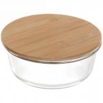 Контейнер стеклянный 900мл Хай-Тек круглый с бамбуковой крышкой