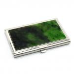 Визитница карманная с накладкой из нефрита, серебристая