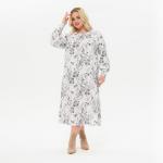 Платье миди А - силуэта, джерси - ангора нежно-серая, принт цветочный