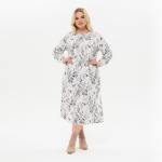 Платье миди А - силуэта, джерси - ангора нежно-серая, принт цветочный