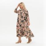 Платье каскадное, с карманами, ангора бежевая, принт цветочный