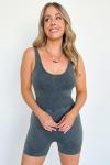 Carbon Grey Mineral Wash Ribbed High Waist Athleisure Romper