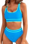 Light Blue Contrast Trimmed U Neck High Waist Bikini