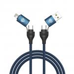 BY Кабель для зарядки Diverse 4в1 USB/iP/Type-C, 1м, Быстрая зарядка 65W, тканевый, синий