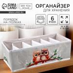Органайзер для хранения, кофр для белья 6 ячеек «Совушки», 32?15?10 см