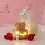 Набор подарочный «Мишка беж с бантом», мыльные красные розы 5 шт., роса, 7?7?12 см