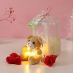 Набор подарочный «Мишка беж с бантом», мыльные красные розы 5 шт., роса, 7?7?12 см