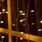 Гирлянда «Занавес», 2?1.5 м, IP44, 280 LED, 8 режимов, солнечная батарея, прозрачная нить, свечение тёплое белое