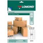 Бумага самоклеящаяся А4 50л. Lomond, белая, 21 фр. (70*42,3), 70г/м2, 2100145