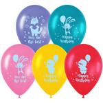 Воздушные шары,  10шт., М12/30см, MESHU Happy birthday, пастель, ассорти, MS_52769