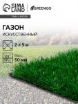 Газон искусственный, для спорта, ворс 50 мм, 2 ? 5 м, зелёный, Greengo