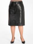 Юбка прямая из экокожи с разрезом спереди