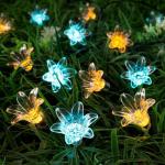 Гирлянда «Нить», 4.5 м, с насадками в виде цветов, IP44, 30 LED, 2 режима, солнечная батарея, тёмная нить, свечение жёлтое/аквамарин
