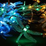 Гирлянда «Нить», 4.5 м, с насадками в виде стрекоз, IP44, 30 LED, 2 режима, солнечная батарея, тёмная нить, свечение зелёное/аквамарин/жёлтое