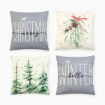 Набор декоративных новогодних наволочек "Этель" "Hello, winter" 40*40 см - 4 штуки, 100% п/э, велюр