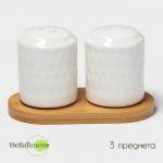 Набор фарфоровый для специй на деревянной подставке BellaTenero «Герда», 2 предмета: солонка 85 мл, перечница 85 мл, белый