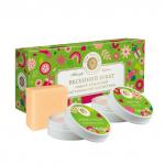 Подарочный набор МИНИАТЮРЫ(мини версии продуктов) Весенний букет:  Парфюмированное мыло Белая Фрезия  90г, Крем-суфле для тела Crimean Queen "Розовая вуаль"  50г., Баттер масло монои 50г. ОБНОВЛЕННЫЙ СОСТАВ