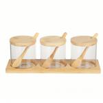 VETTA ЭКО Набор банок для хранения с ложкой, 3шт., 300мл, 28х10х9,5см, стекло, бамбук