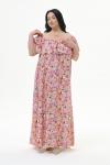 Платье из штапеля с воланом по горловине, принт "розы"