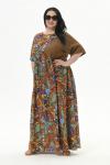 Платье комбинированное из вискозы, принт "яркая абстракция", отделка "корица"