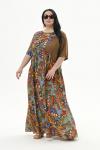 Платье комбинированное из вискозы, принт "яркая абстракция", отделка "корица"