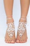 Барефуты Вязанные украшения на ноги (бело-золотой) БФ05