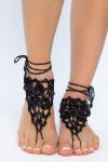 Барефуты Вязанные украшения на ноги (черный/серебро) БФ06
