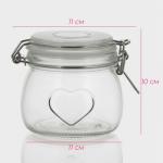 Банка для сыпучих Доляна «Сердце», 580 мл, 10.5?10 см, с бугельным замком, стекло, прозрачная