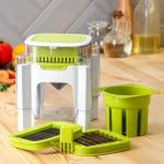 Овощерезка универсальная с контейнером Доляна Fresh Cook, 3 сменные насадки и пушер, 14.5?14.5?21 см, бело-зелёная