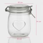 Банка для сыпучих Доляна «Сердце», 850 мл, 11?14 см, с бугельным замком, стекло, прозрачная