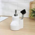 Дозатор для моющего средства Доляна «Милитари», 370 мл, с губкой и щёткой, белый