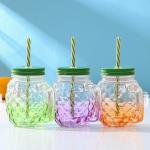 Банка с крышкой и трубочкой Доляна «Ананас», 500 мл, 12.5?9.5?13 см, стекло, МИКС