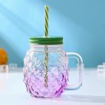 Банка с крышкой и трубочкой Доляна «Ананас», 500 мл, 12.5?9.5?13 см, стекло, МИКС