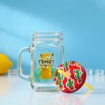 Банка с крышкой и трубочкой Доляна «Лама», 450 мл, 10?7.5?13 см, стекло, прозрачная, разноцветная