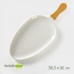 Блюдо для подачи с бамбуковой ручкой BellaTenero, 36.5?16?2 см, фарфор, белое