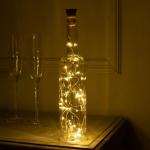 Гирлянда «Нить», 2 м, уличная, роса с пробкой, IP44, серебристая нить, 20 LED, солнечная батарея, свечение тёплое белое