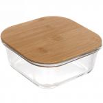 Контейнер стеклянный 700мл Хай-Тек квадратный с бамбуковой крышкой