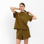 Комплект женский (майка, шорты) MINAKU: Casual Collection, хаки, размер 42